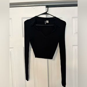 H&M Black Collared Longsleeve Top